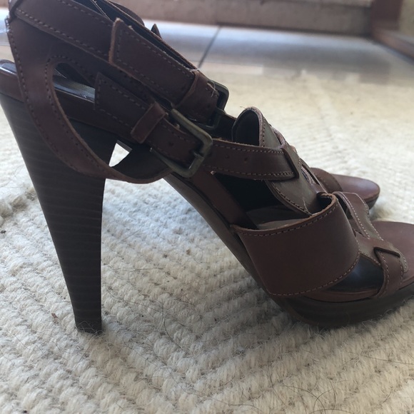 J Crew brown leather high heeled shoes Sz 8 1/2 - Picture 5 of 7